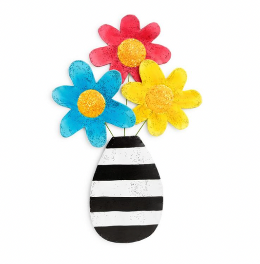Flowers in Striped Vase Door Hanger