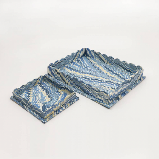 Mountain Blue Scalloped Tray Set
