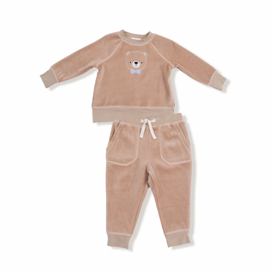 Velour Teddy Bear Raglan Sweatshirt + Jogger Set
