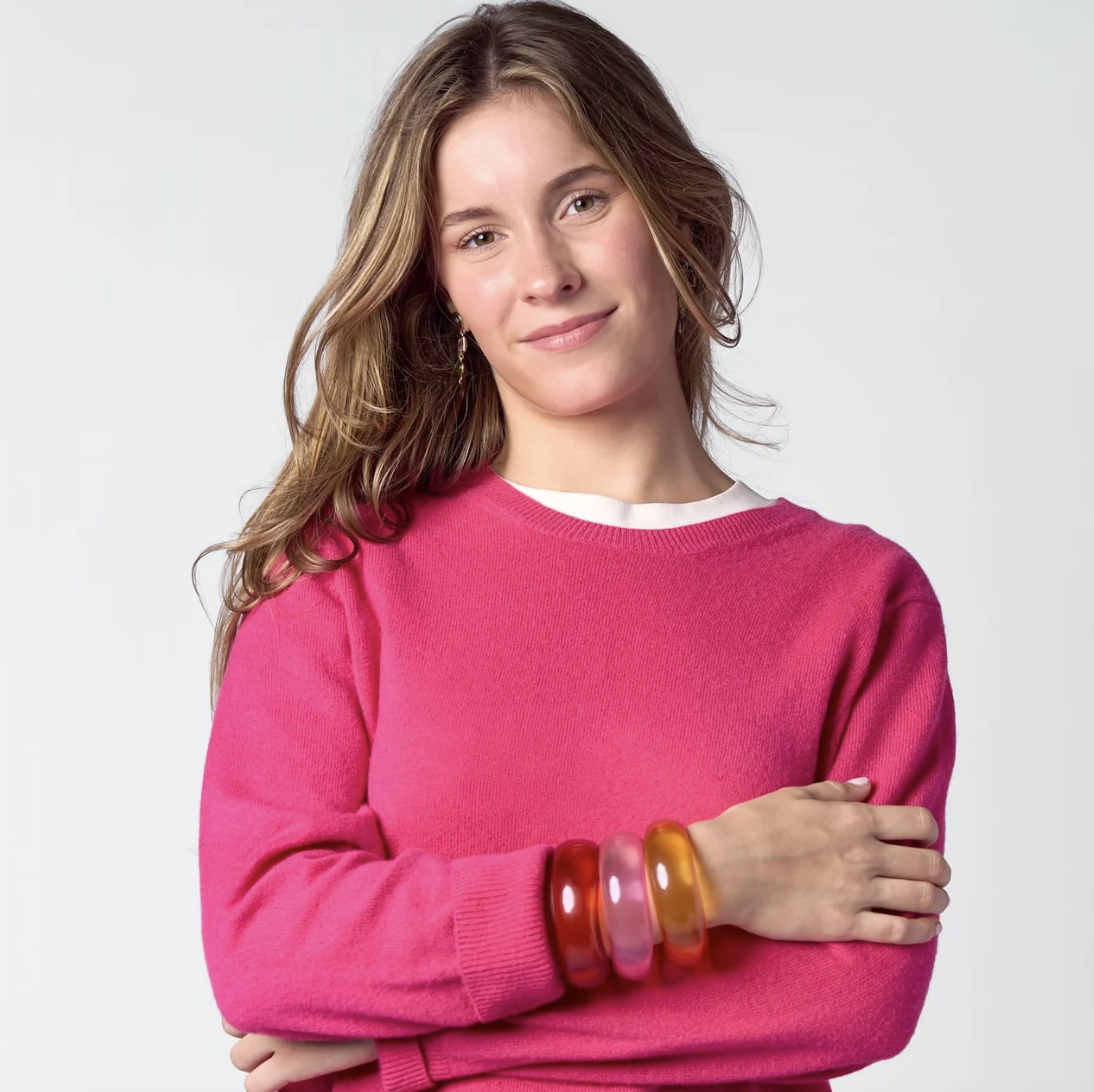 Pink, Red, + Orange Resin Bangles, Set Of 3