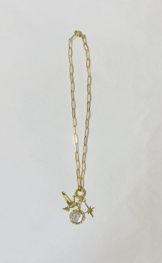 Paperclip Necklace with Three Charms