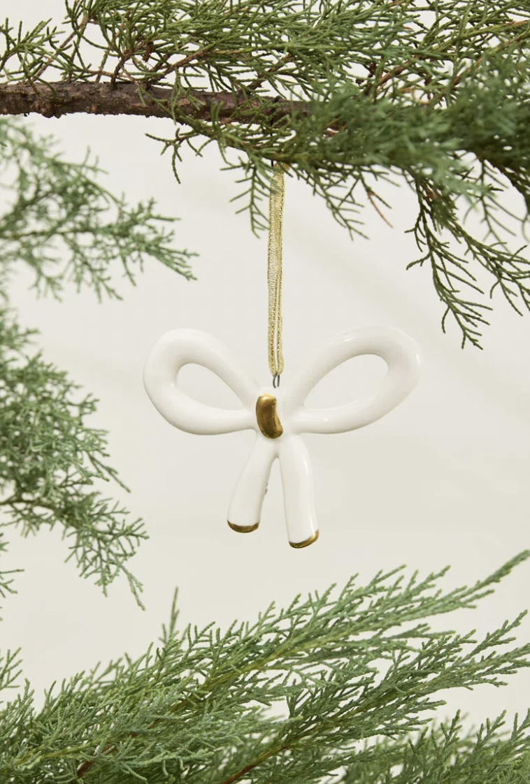 Luella Bow Ornament - White + Gold