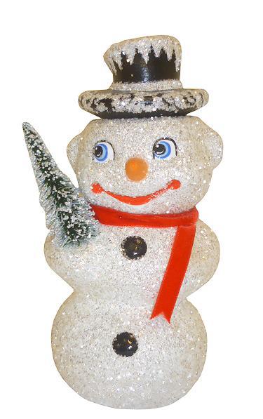 Snowman Holding Tree Candy Container