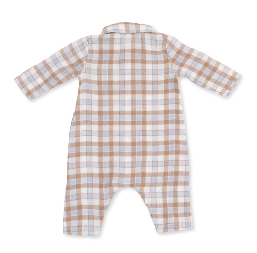 Western Plaid Long Sleeve Polo Romper