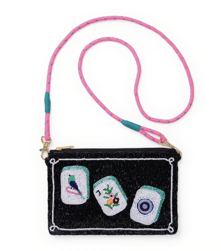 Mahjong Beaded Clutch With Strap