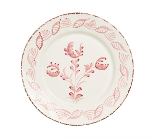 Casa Nuno Pink and White Dinner Plate - Three Flowers & Shells