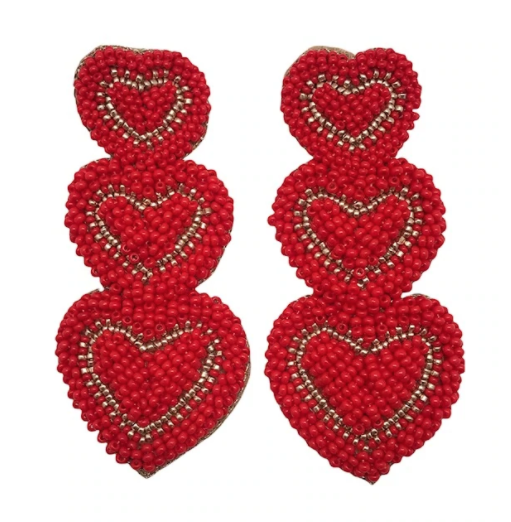 Red Triple Heart Drop Earrings