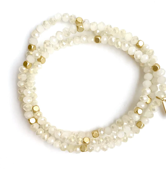 Winter White and 14k Gold Filled Beaded Bracelet Stack