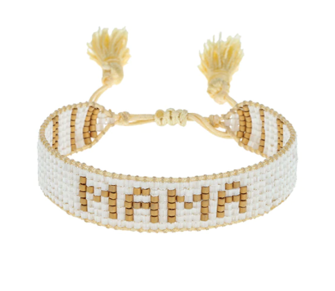 Thin Gold & White Mama Beaded Bracelet
