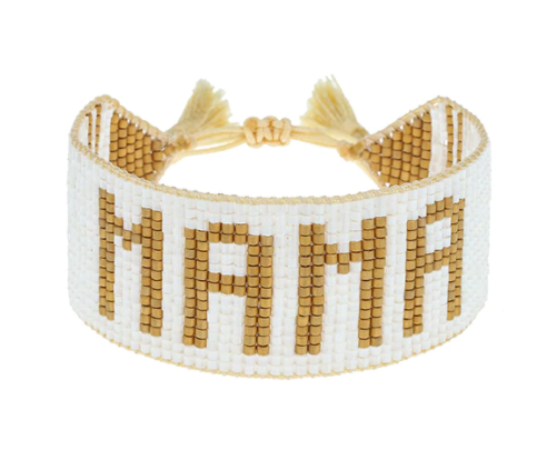 White & Gold Mama Beaded Bracelet