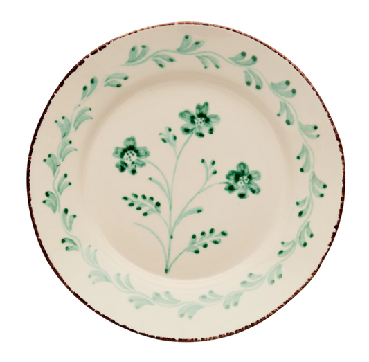 Casa Nuno Green and White Dinner Plate - Flowers & Vine
