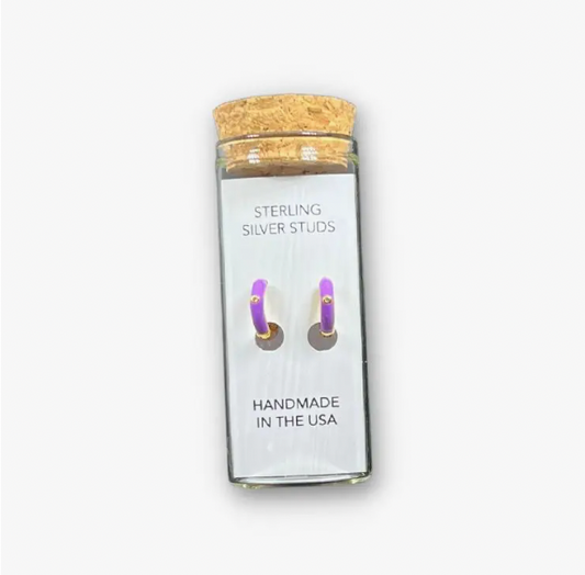 Sterling Silver Hoop Earrings in a Bottle - Purple