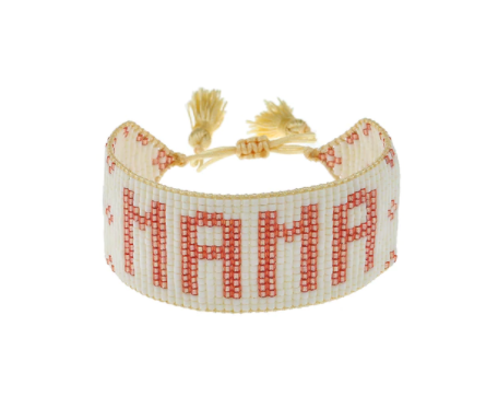 Pink & White Flower Mama Beaded Bracelet