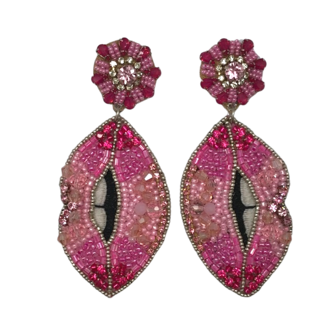 Pink Jeweled Lip Earrings