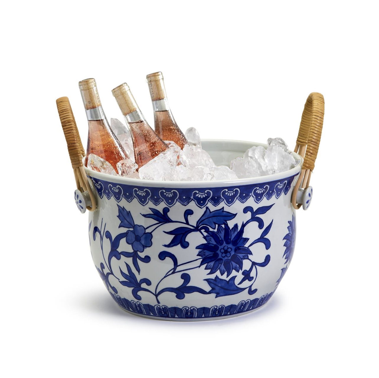 Chinoiserie Blue and White Party Bucket with Bamboo Handles