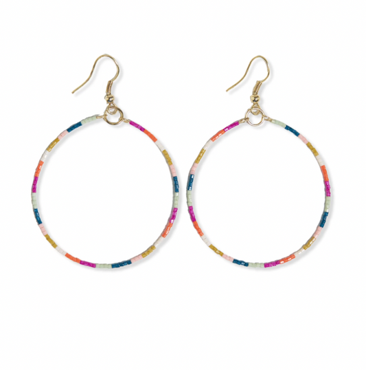 Rainbow Color Block Beaded Hoop Earrings