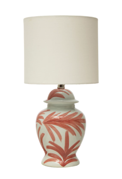 Botanical Hand-Painted Stoneware Table Lamp with Linen Shade