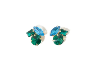Green & Blue Crystal Cluster Earrings