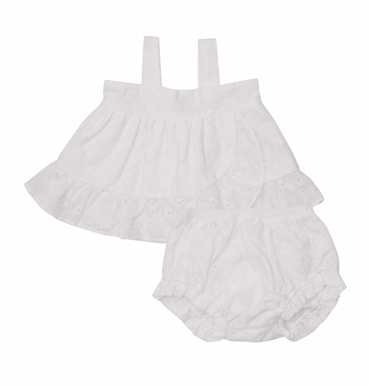 White Eyelet Wrap Top and Ruffle Diaper Cover