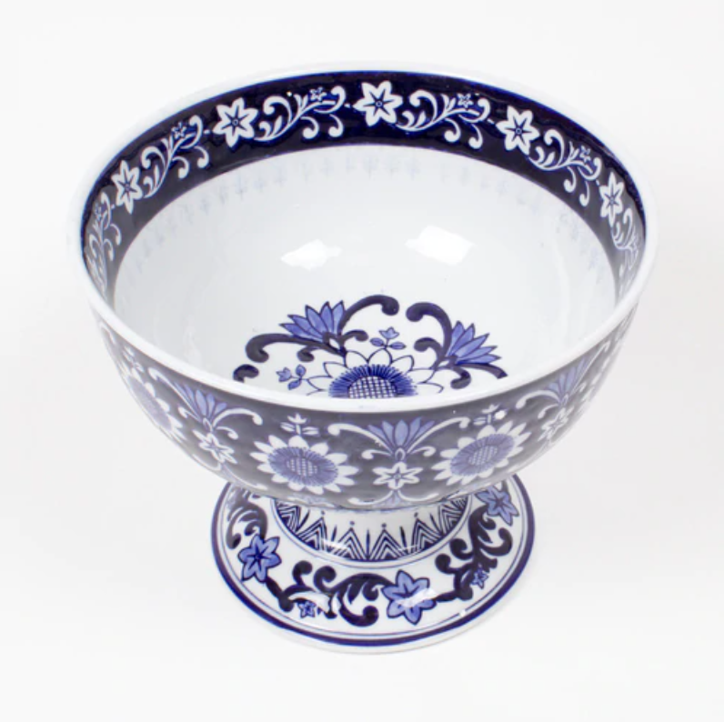 Blue and White Chinoiserie Footed Bowl