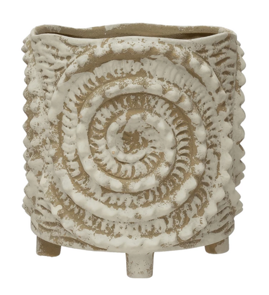 Stoneware Footed Planter with Swirl Pattern