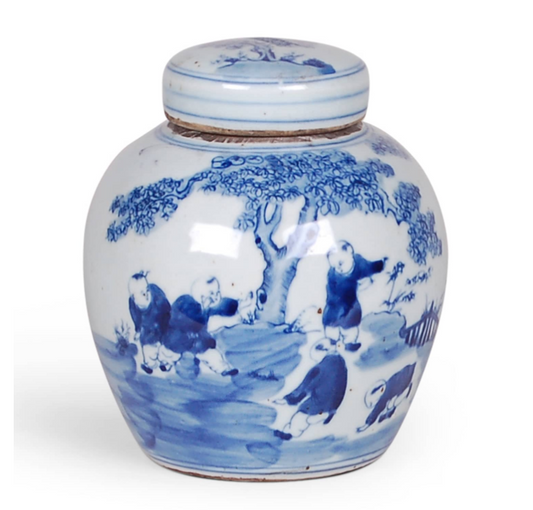 Blue & White Jar with Figures