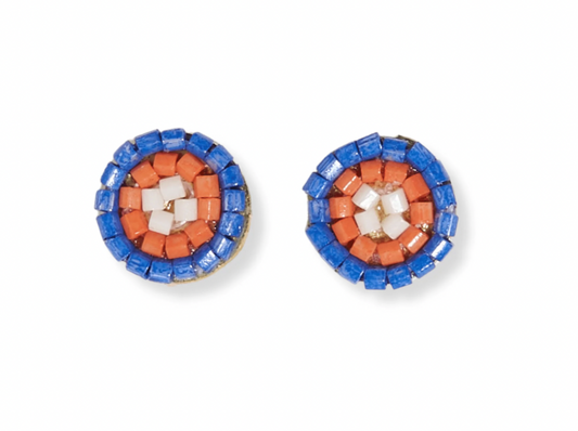 Lapis & Coral Circles Beaded Post Earrings