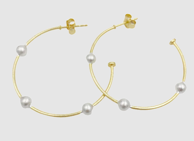 Gold Hoop Earrings with Sterling Balls
