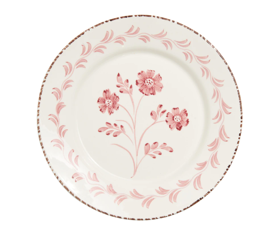 Casa Nuno Pink and White Dinner Plate - Three Flowers & Vines