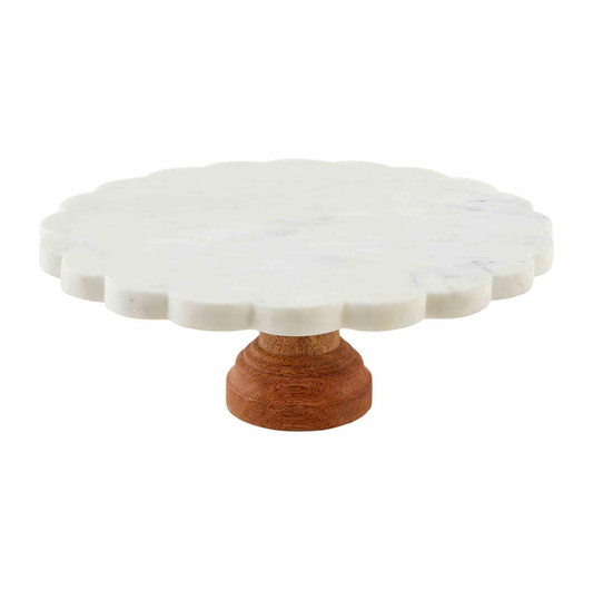White Marble Scalloped Cake Stand