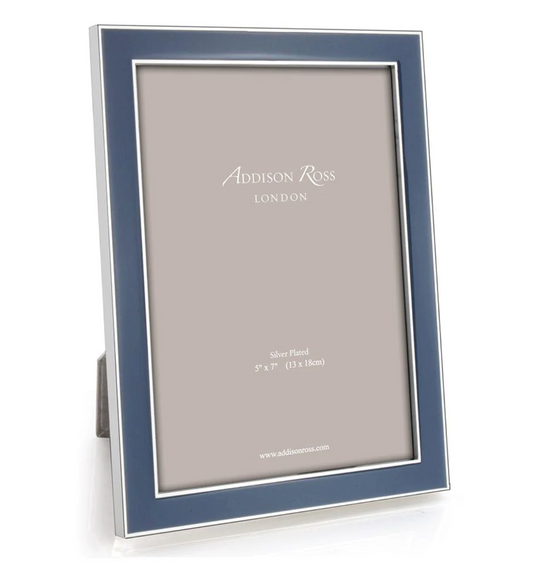 Denim Blue Enamel Picture Frame with Silver Trim