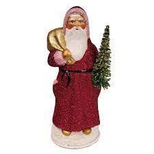 Fuchsia Glitter Santa Gold Bag German Paper Mache Candy Container