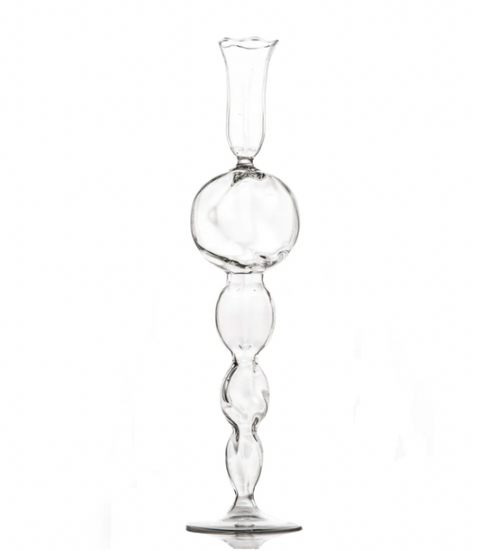 Clear Glass Candlestick with Large, Round Ball