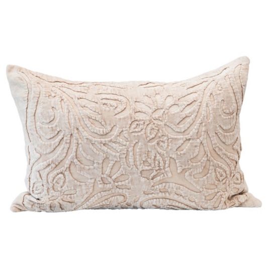 Velvet Lumbar Pillow with Cutwork