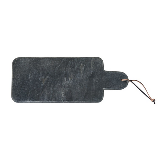 Black Marble Cutting Board with Handle and Leather Tie