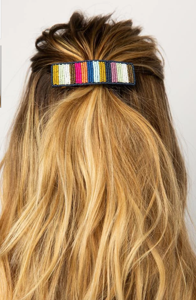 Multi Color Beaded Stripe Hair Barrette