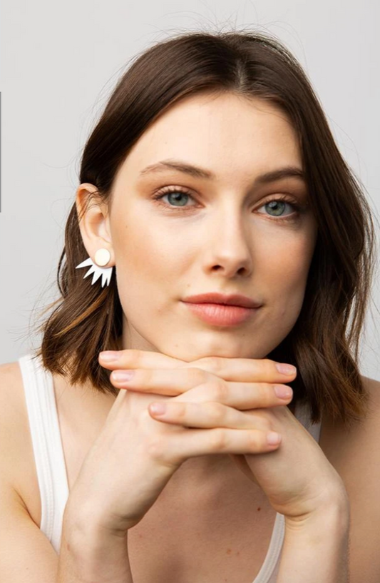 White 2 Piece Burst Post Earrings
