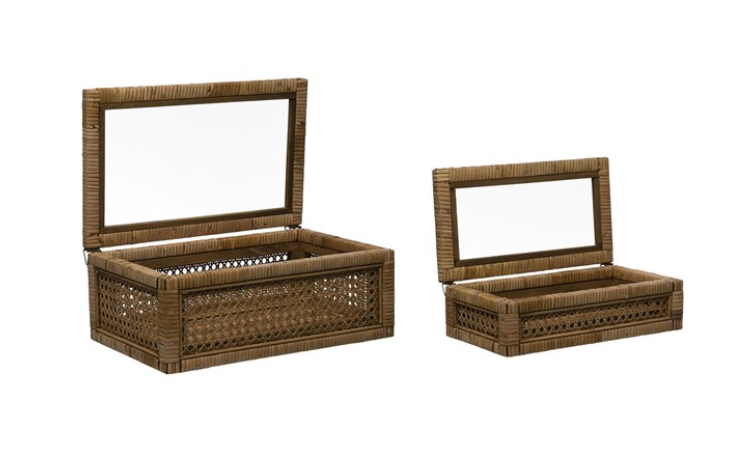 Woven Rattan and Wood Boxes