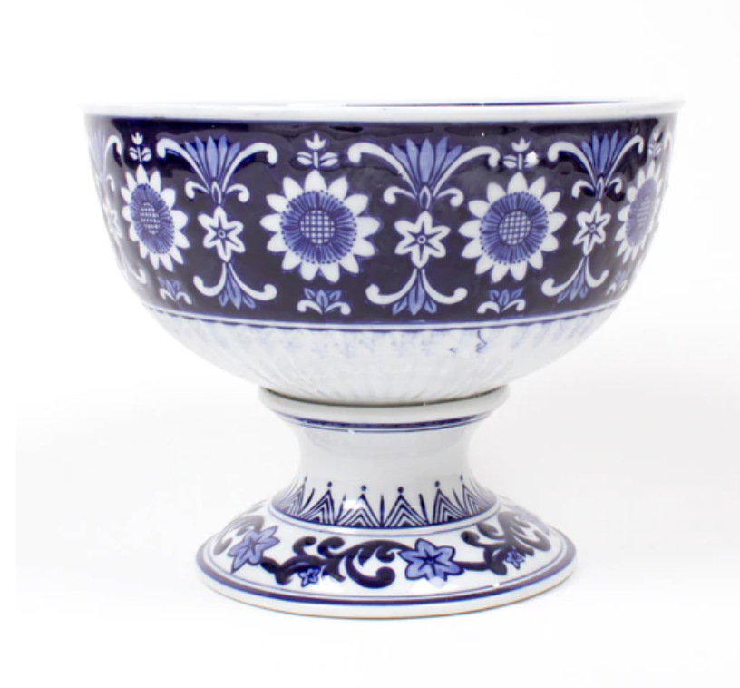 Blue and White Chinoiserie Footed Bowl