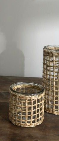 Rattan Covered Glass Vase/Pot/Candle Holder