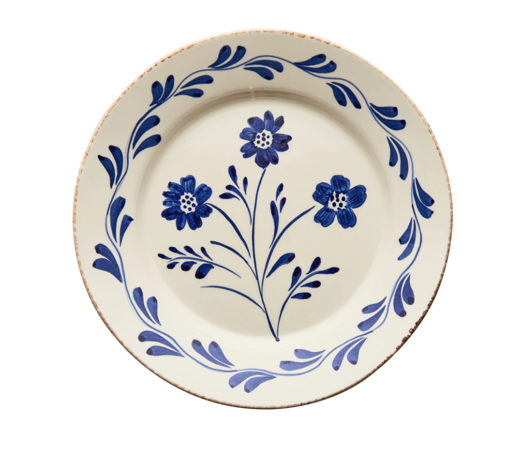 Casa Nuno Blue and White Dinner Plate - Three Flowers & Vine