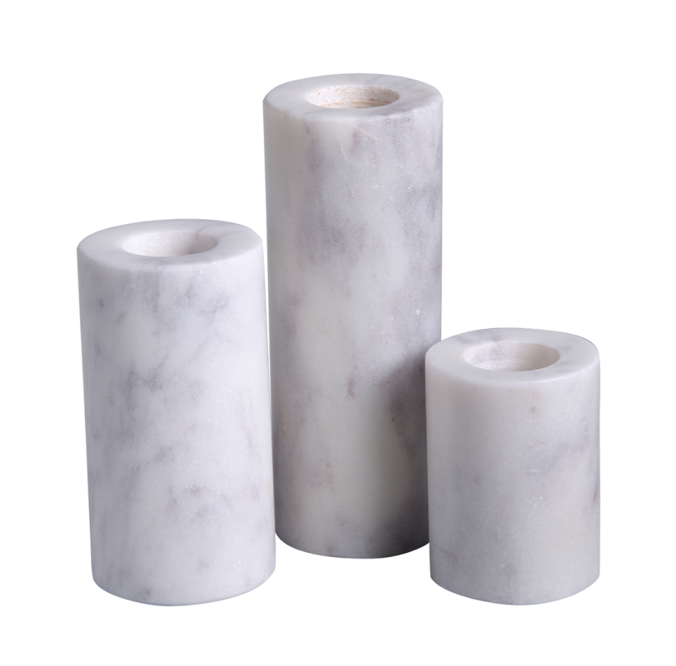 Set of 3 Cylinder Marble Candle Holders
