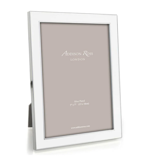White Enamel Picture Frame with Silver Trim