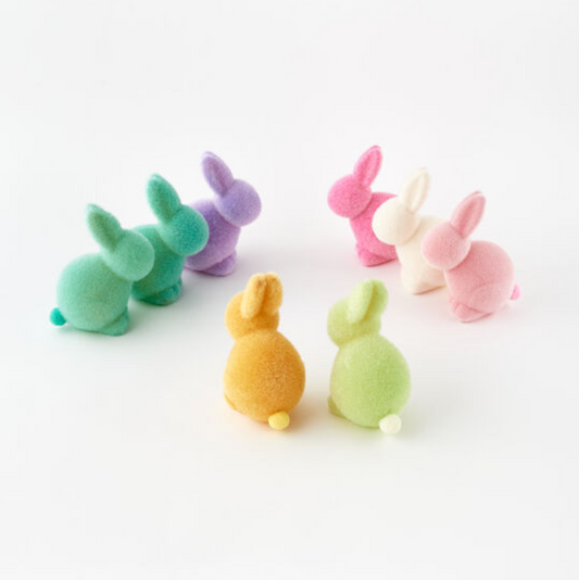 Large Flocked Pastel Seated Bunny with Pom Pom Tail