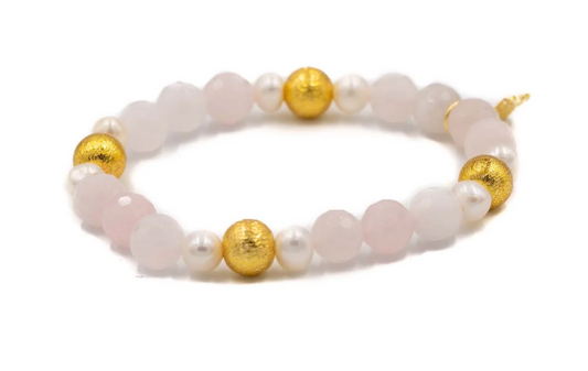 Rose Quartz & Pearl Blossom Bracelet