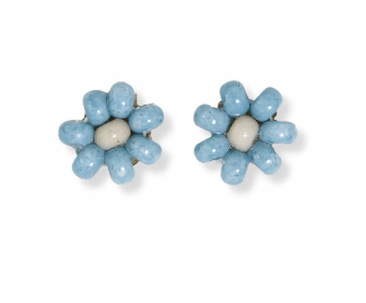 Light Blue Beaded Flower Earrings