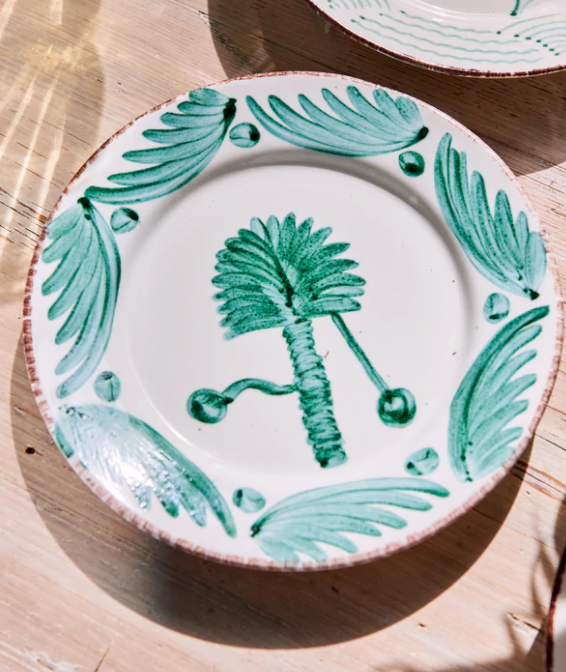 Casa Nuno Green and White Dinner Plate - Palm