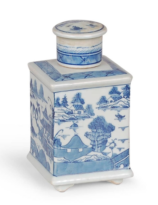 Blue & White Square Tea Jar