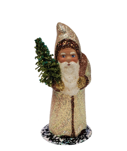 Ino Schaller White & Gold Glitter Santa with Copper Bag and Tree