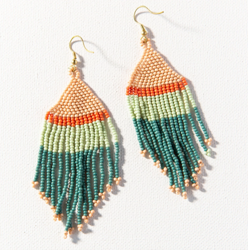 Teal, Pink, Mint with Coral Stripe Fringe Earrings